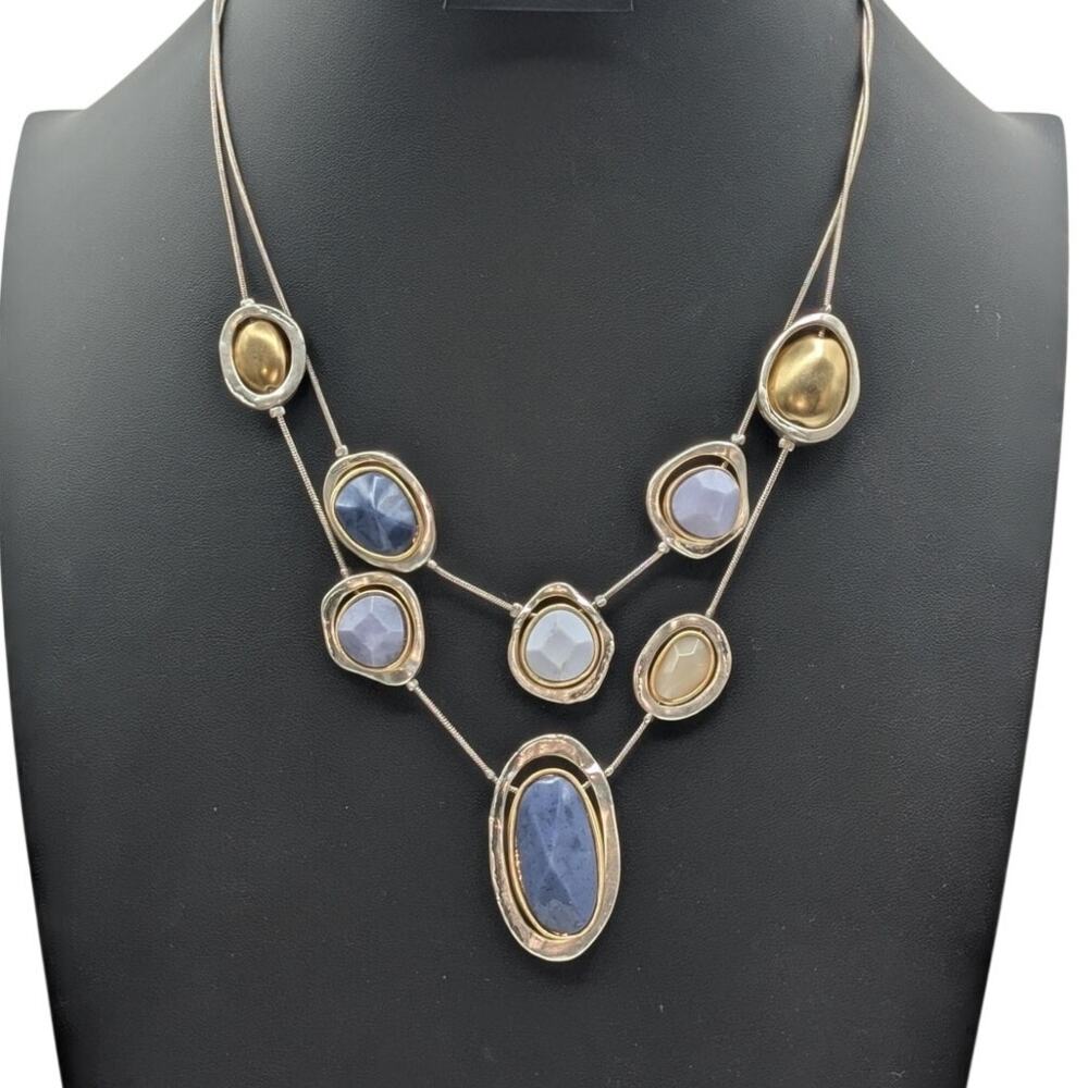 Chico's Light Blue Dark Blue Gold Tone & Silver Tone Beaded Chain Necklace